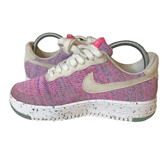 Women's Nike Air Force 1 Low Crater Flyknit Fuchsia Glow Pink White Size 5.5 - Picture 3 of 6